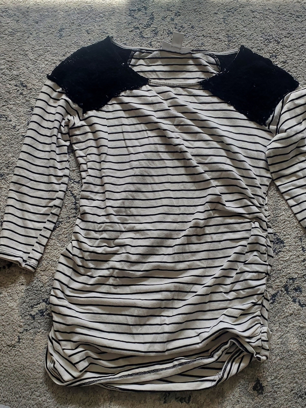 Motherhood Black & White Striped Long Sleeve Top with Lace Shoulders